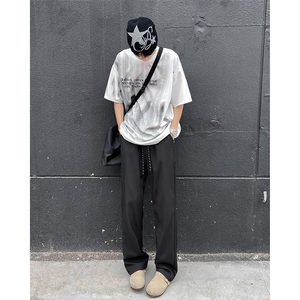 黑色冲锋裤男款美式hiphop裤子直筒夏季薄款户外登山休闲阔腿长裤图片