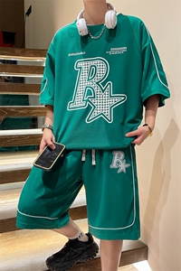 2023 夏季华夫格套装男短袖T恤裤子两件套情侣装潮流男装TZ352P60图片