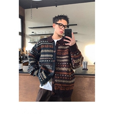 高级复古费尔岛撞色宽松纽扣翻领针织衫开衫毛衣加厚MY482，男装针织衫/毛衣，星座516A