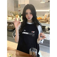 抖音得物品质二开240克宽松纯棉美式潮牌插肩三杠织带短袖T恤，男装T恤，电商A486