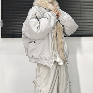 现货高品质美式高街冬季重磅硬挺短款座山雕毛领棉衣男女加厚外套图片
