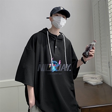 连帽短袖t恤男大码胖子带帽五分袖中袖LD54173-P45，男装T恤，电商A040