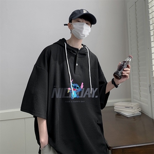 连帽短袖t恤男大码胖子带帽五分袖中袖 LD54173-P45图片