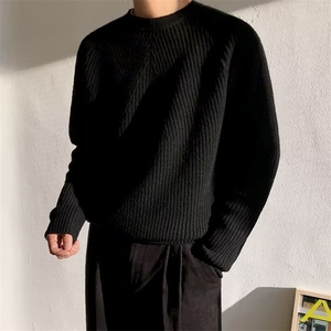 圆领毛衣男纯色针织衫韩版潮流宽松打底线衫秋冬季新款懒惰风外套图片