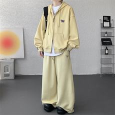 麂皮绒连帽卫衣运动套装男校园风运动服两件套学生班服TZ115-P128，男装休闲套装，电商D206-1