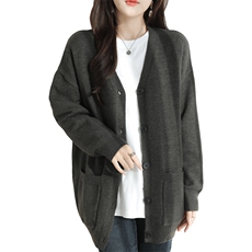 秋季时尚百搭宽松纯色女士外套长袖休闲显瘦开衫，女装针织衫/毛衣，特麦惠羊绒