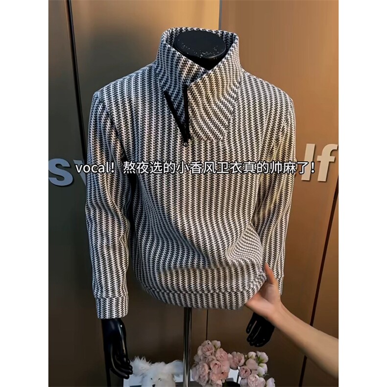 高品质春装新款老钱风美式高街鱼骨纹斜拉链解构高领卫衣长袖t恤图片