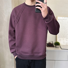 现货圆领纯色卫衣春秋简约百搭褶皱车条卫衣TW5540-P55，男装卫衣，星座1105-3