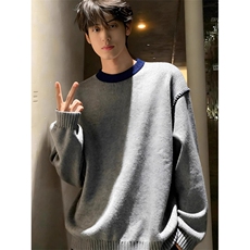 [005]圆领针织衫男款撞色拼接毛衣内搭打底上衣A079-5022-P59，男装T恤，电商A079