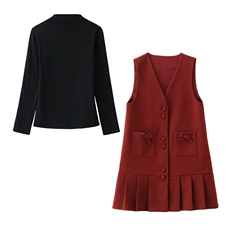 2026年春新款穿搭一整套气质修身打底衫高级感马甲连衣裙两件套装，女装套装/套裙，流量+