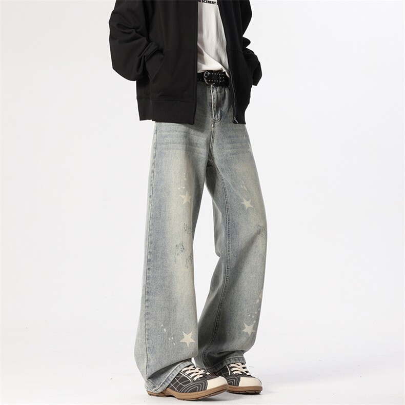 B221美式ins高街修身五角星微喇牛仔裤LK25580-特P45控78，男装牛仔裤，电商B221