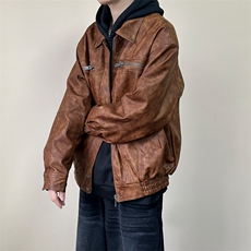 现货-水洗质感复古皮外套男pu机车服潮牌痞帅夹克-AP23106-P115，男装夹克，电商A351