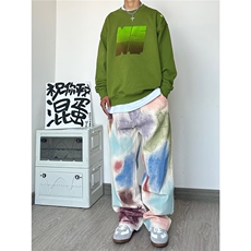 手绘刷漆彩色牛仔裤男夏季美式vibe风高街裤子宽松显瘦直筒休闲裤，男装牛仔裤，星座506A