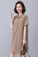 母亲节中年妈妈连衣裙夏季2025新款短袖中长款夏装翻领洋气裙子女，女装连衣裙，天丽