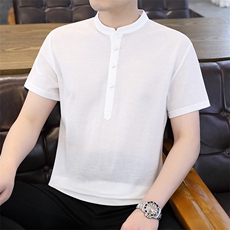 2025夏季棉麻透气清凉男士风盘扣短袖休闲T恤上衣XF9803-P50，男装T恤，星座1105-3