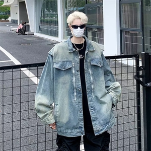 水洗做旧黄泥牛仔外套男春秋新款美式高街牛仔衣ins帅气工装夹克