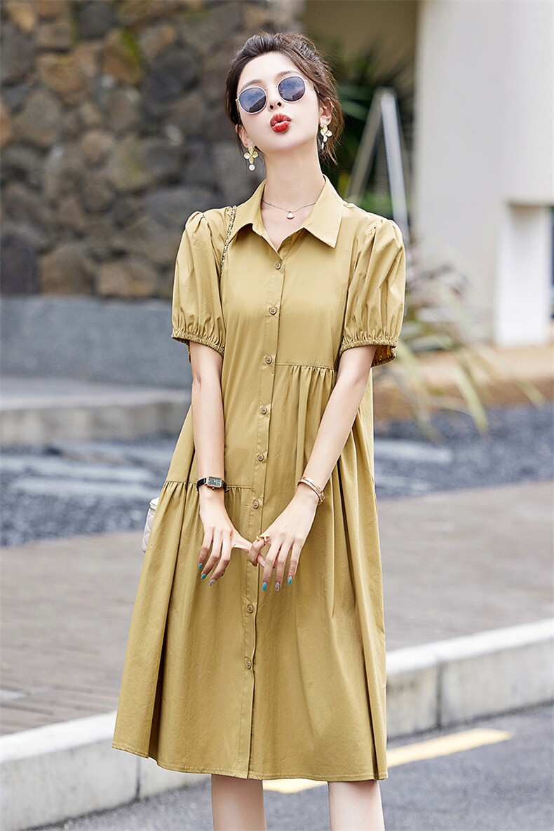 【现货----支持退现】衬衫连衣裙夏季2025新款宽松遮肚子女,女装连衣裙,美沁