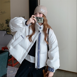 2025新款羽绒服女短款韩版立领拼格面包服小个子保暖外套潮图片