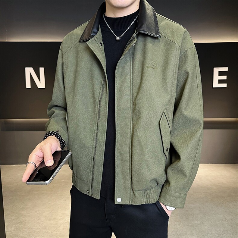 秋季皮衣男翻领短款宽松2025新款PU皮夹克外套C317-J5538-P155,男装夹克,电商C317