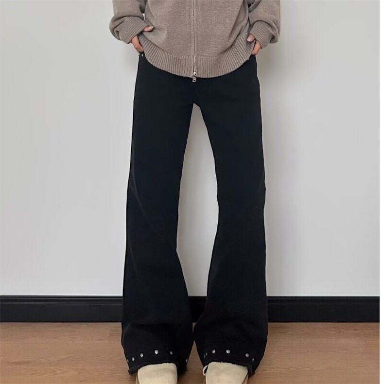 W9585-P58网图现货美式铆钉毛边微喇牛仔裤高街修身休闲裤,男装牛仔裤,星座1608-2