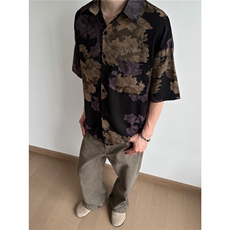 潮牌花色短袖衬衫男高级感冰丝2025新款夏季潮流衬衣AA6722-P34，男装T恤，星座208-5