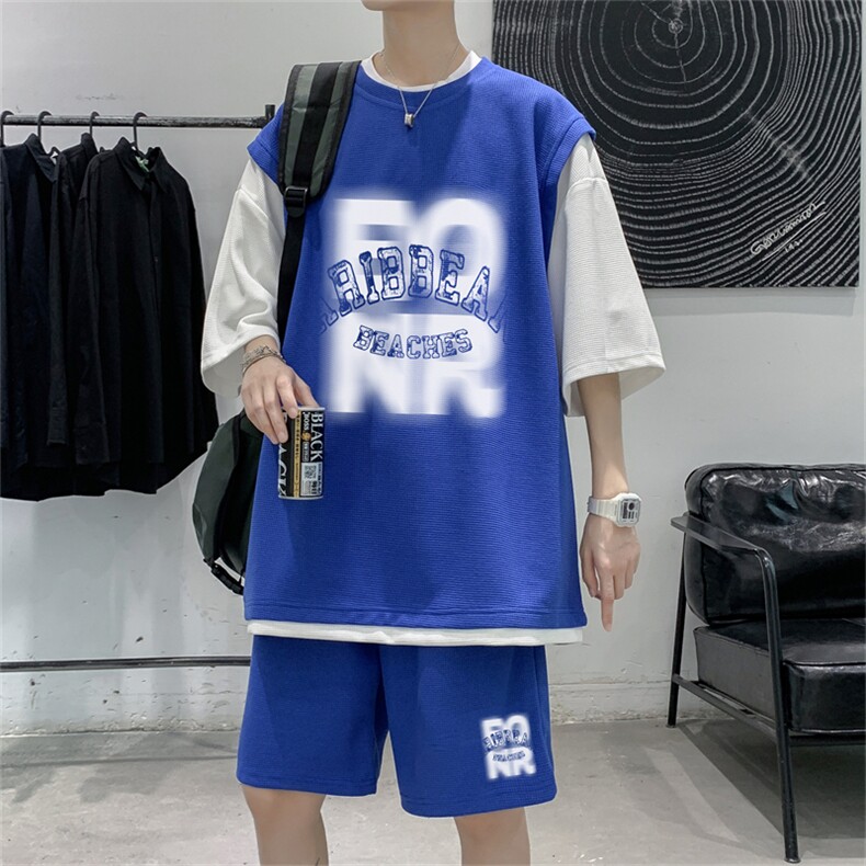 华夫格套装潮流休闲短袖短裤两件套FTZ3062-P55控78,男装牛仔裤,电商B370
