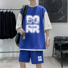 华夫格套装潮流休闲短袖短裤两件套FTZ3062-P55控78，男装牛仔裤，电商B370