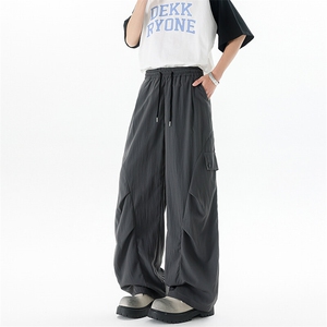 8XL-M冰丝工装休闲裤子大码褶皱直筒长裤垂感速干伞兵裤KZ1960P45图片