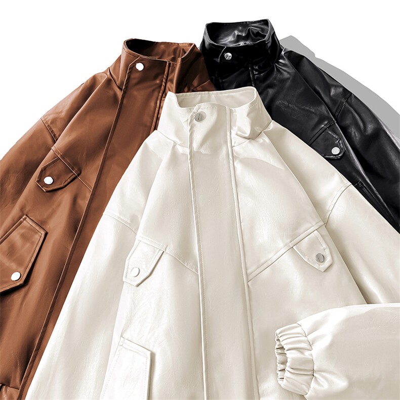 秋季男士皮衣休闲立领夹克百搭潮流外塔上衣A266-PY008-特P55，男装皮衣，电商A266