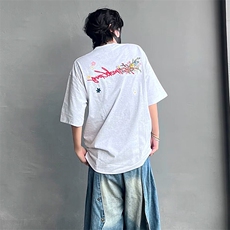 万针全刺绣工艺抖音得物高品质260克重磅纯棉双纱美式高街短袖T恤，男装T恤，电商A486