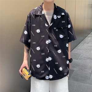 1港风休闲情侣大码M-5XL衬衫潮帅气半袖衬衣男寸衫DCS764P40控58图片