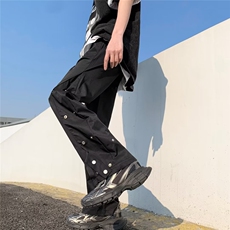 美式街头裤子男夏季薄款排扣休闲裤宽松拖地嘻哈炸街CK501P35，男装休闲裤，星座410-2