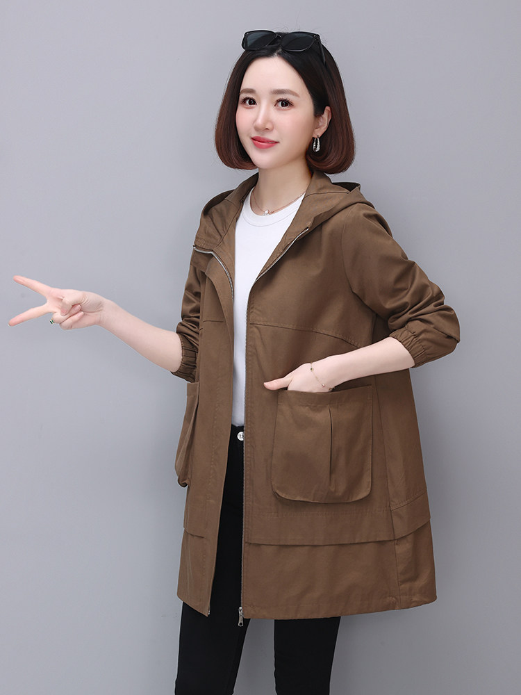 风衣女中长款2023年春秋新款韩版大码宽松中年妈妈高端休闲连帽，女装风衣，玛其路