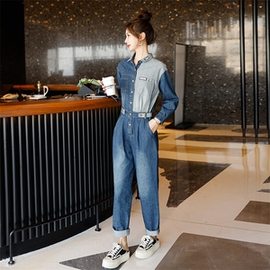 拼接牛仔连体裤女2025春秋新款高端设计感炸街显瘦连身裤图片