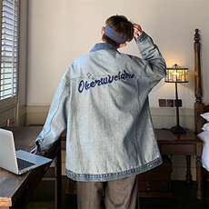 牛仔外套男韩版潮流字母刺绣高街帅2023春秋新款ins夹克W4622-P63，男装大码男装，星座412-2