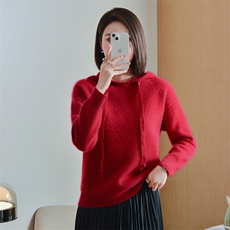 女士纯色秋季新款时尚显瘦双线四平连帽羊毛衫，女装羊毛衫，宋氏羊绒
