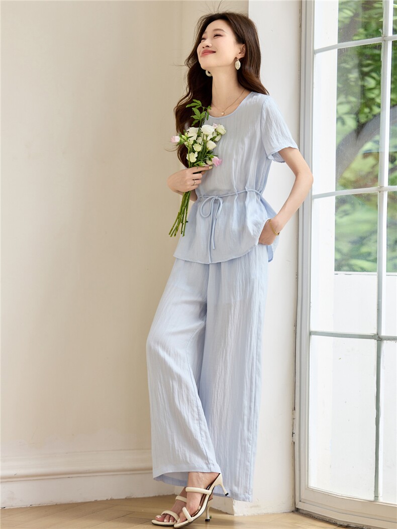天丝亚麻套装女2026夏季新款高级感时尚休闲洋气减龄阔腿裤两件套,女装套装/套裙,简韵佳