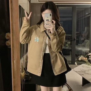 美式复古拼色翻领工装夹克男女秋冬季情侣装休闲宽松棒球服外套潮图片