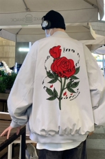 港风夜景秋款玫瑰印花宽松棒球领夹克F366特批65控98，男装夹克，电商A247