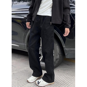 复古军绿色牛仔裤男宽松多口袋工装裤高街痞帅直筒休闲裤 KD807图片
