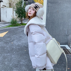 现货！2025冬毛领拼接淡紫色90绒羽绒服2C056-7103-P315控478，女装羽绒服，2C056