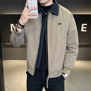 M-4XL B353 9827 P190 黑色2025牛仔假两件翻领冬季男羽绒服外套图片