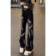 AK1864-P45美式新款小众设计感扎染喷墨炸街牛仔裤，女装休闲裤，星座617A-2