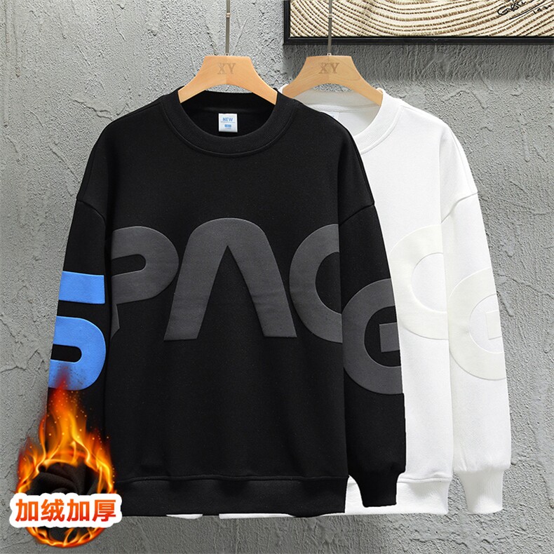 新款男圆领加绒设计感灰墙挂拍卫衣VE55121加绒-P46控88图片