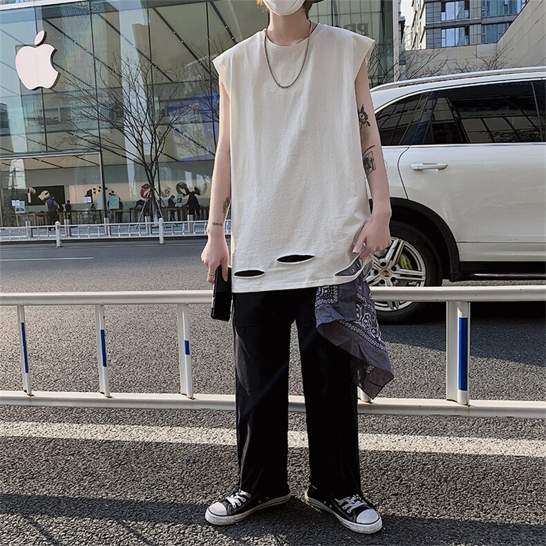 020春夏季破洞男士无袖T恤恤背心汗衫短袖601-1-T103,男装背心/马甲,星座601-1