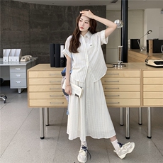 韩系休闲条纹套装裙女2025夏季新款时尚减龄短袖衬衫半身裙两件套，女装套装/套裙，2C176