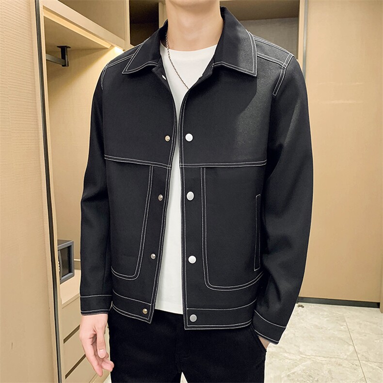 秋季轻熟抖音小伙牛仔明线纯色休闲夹克店主风A236-JK5050-P130,男装夹克,电商A236