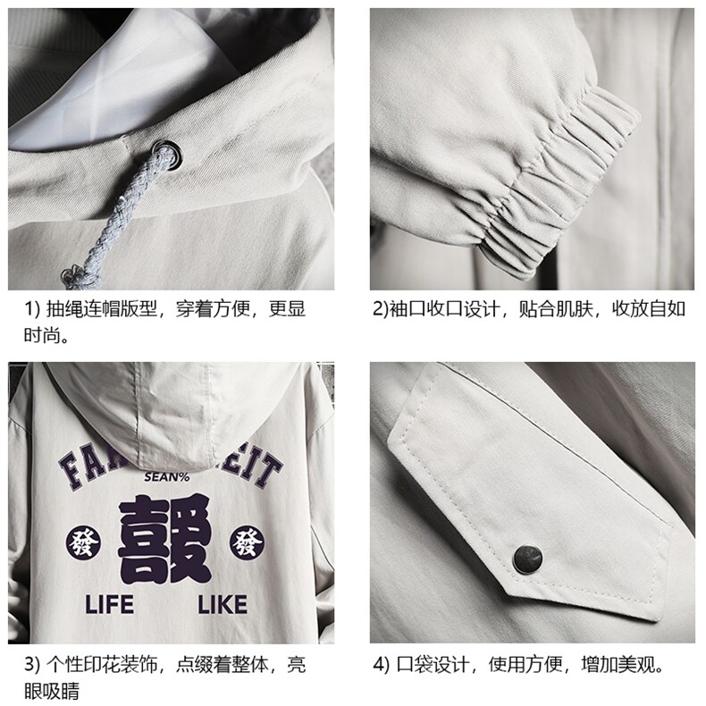 JK41256-P85纯棉连帽夹克男士大码工装男上衣外套网格挂拍,男装夹克,电商A040A