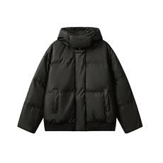 现货5W件冬季三防重磅boxy短款羽绒连帽PU皮棉衣外套防风加厚棉服，男装棉衣，电商A486