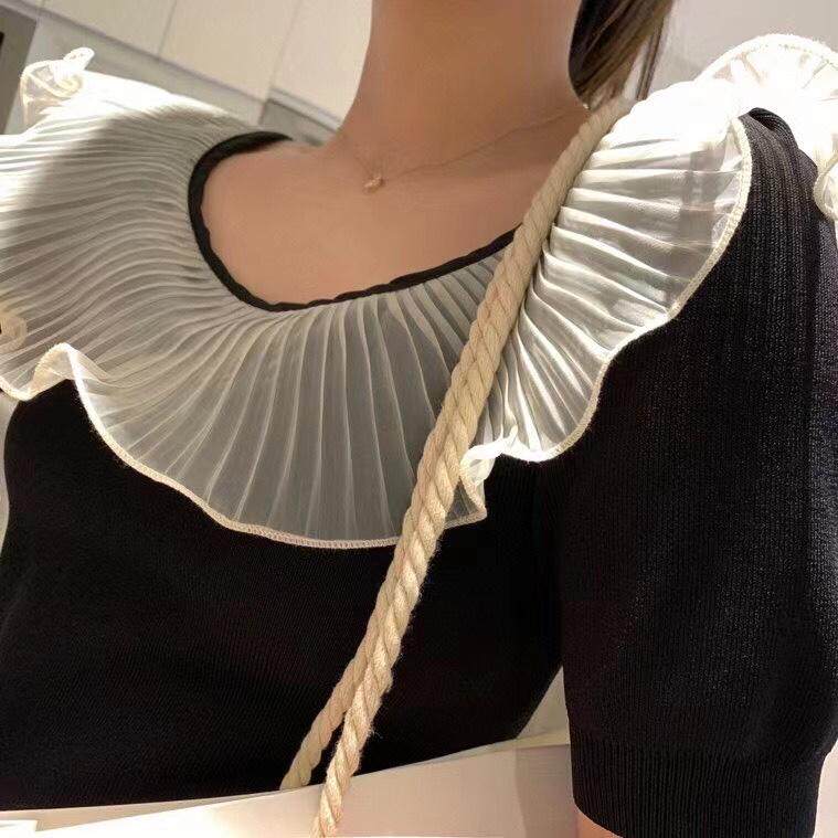 新款木耳边针织上衣冰爽面料，其它，XTZ style